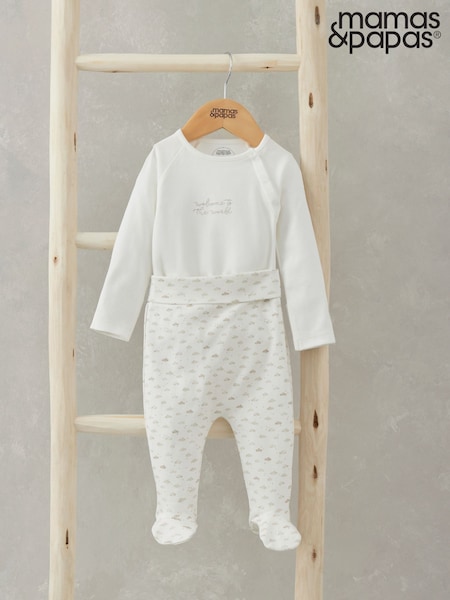 Mamas & Papas Cream 100% Cotton Welcome To The World Bodysuit And Legging Set 2 Piece (B96358) | €31