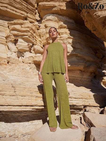 Ro&Zo Green Sheer Sparkle Knit Flared Trousers (B96380) | €60