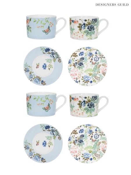 Designers Guild Porcelaine De Chine Tea Cups And Saucers Set Of 4 (B96382) | ‏282‏₪