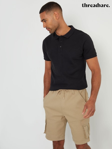 Piatră - Pantaloni scurți cargo texturizat Threadbare Dobby, cu elastic (B96488) | 100 LEI