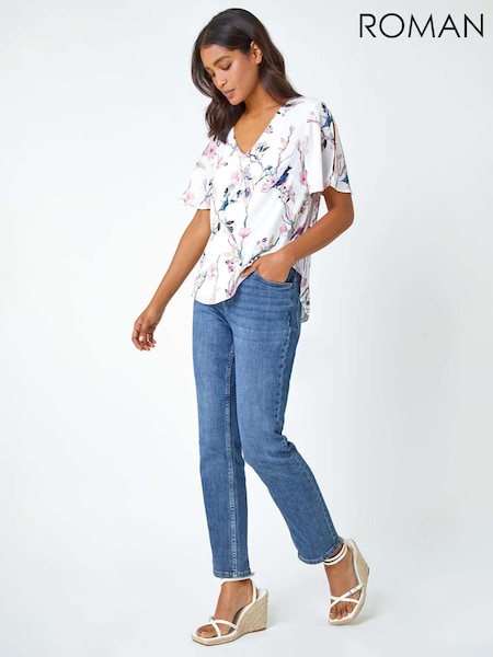 Roman White Floral Angel Sleeve Top (B96510) | €40