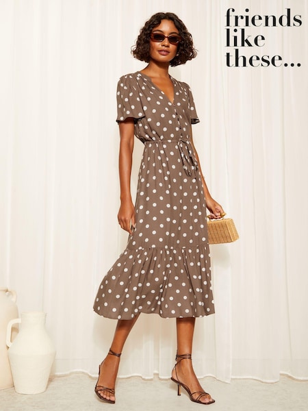 Friends Like These Brown Button Through Puff Sleeve Midi Dress (B96541) | €25