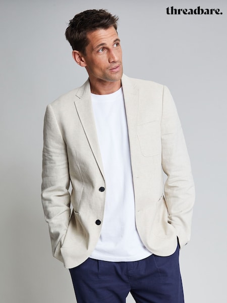 Threadbare Stone White Luxe Linen Blend Single Breasted Blazer (B96643) | €24
