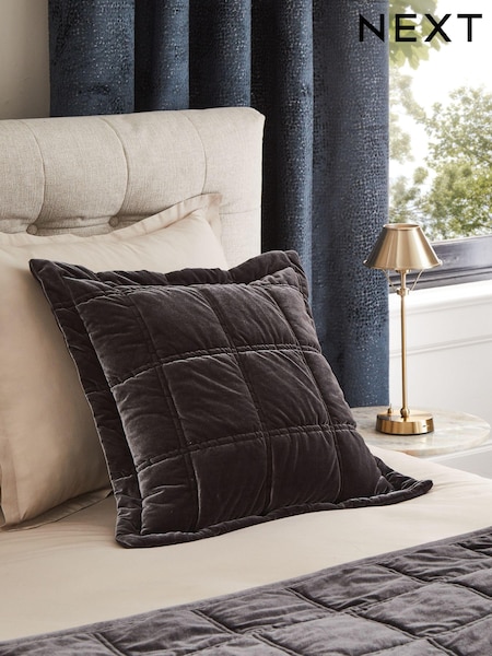 Charcoal Grey Quilted Lustre Velvet Cushion (B96650) | €18