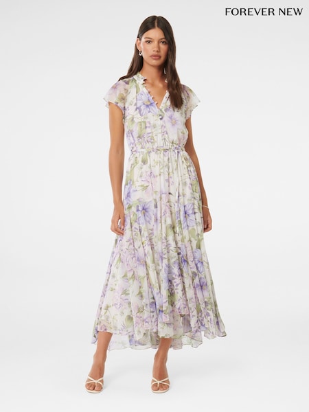 Forever New White Freya Flutter Sleeves Midi Dress (B96718) | €70