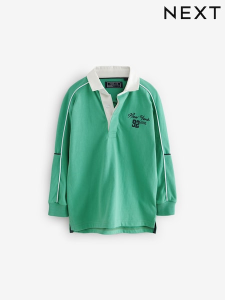 Green Long Sleeve Rugby 100% Cotton Polo Shirt (3-16yrs) (B96733) | €14 - €19