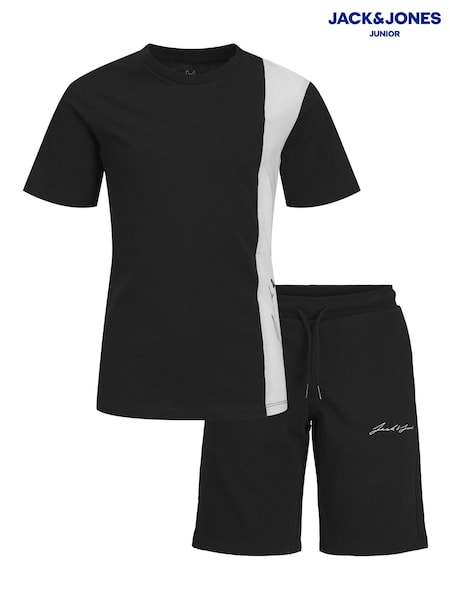 JACK & JONES JUNIOR Jersey Shorts and Short Sleeve Black 100% Cotton T-Shirt Set (B96783) | €18