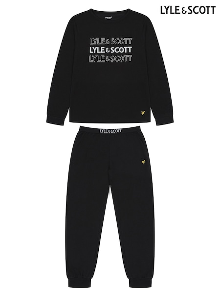 Lyle & Scott Black Long Sleeve Boys Burt T-Shirt and Cuffed Trousers Set (B96852) | R$ 315