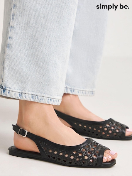 Simply Be Black Slingback Peep Toe Flat Sandals (B96867) | AED76