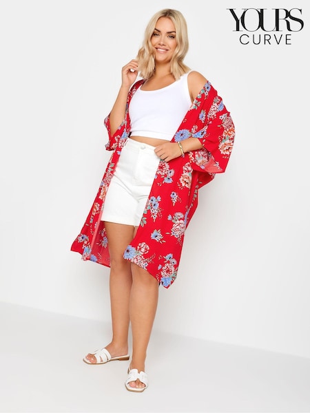 Punainen - Yours Curve Punainen Kukallinen Printti; kuvio Pitkäsiima Kimono (B97124) | €46