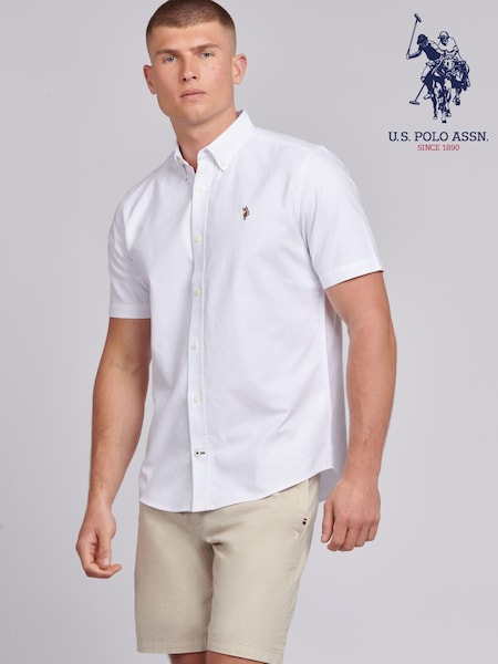 U.S. Polo Assn. White Mens Short Sleeve Oxford 100% Cotton Shirt (B97292) | €80