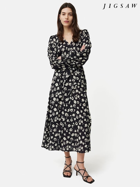 Jigsaw Grunge Floral Belted Black Dress (B97352) | €121