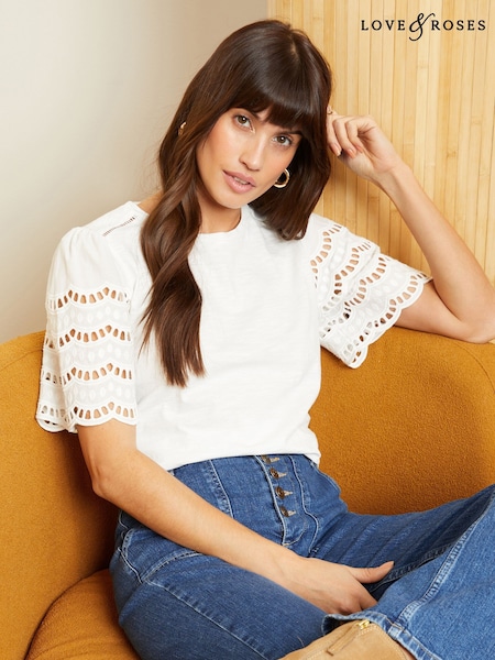 Love & Roses Broderie Shortss Sleeve Jersey T-Shirt (B97353) | 93 LEI