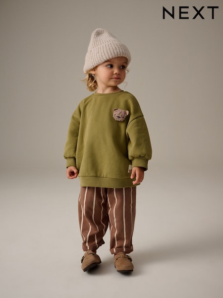 Vihreä - Sweatshirt And Barrel Leg 100% Cotton Joggers Set (3mths-7yrs) (B97372) | €17 - €21