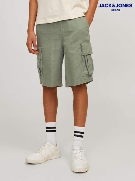 JACK & JONES JUNIOR Loose Fit Blue Linen Mix Cargo Shorts (B97568) | €17