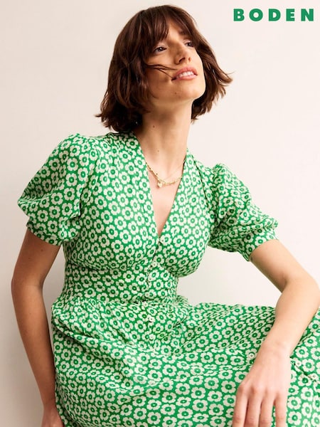 Boden Green Petite Elsa Crinkle Midi Tea Dress (B97572) | €59