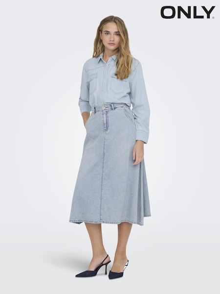 ONLY Blue Relaxed Fit Denim Maxi 100% Cotton Skirt (B97582) | €23