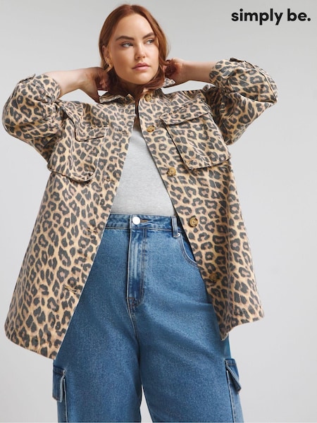 Simply Be Brown Leopard Print 100% Cotton Utility Jacket (B97605) | €42
