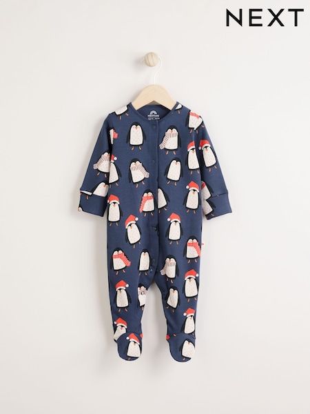 Navy Baby Matching Family Christmas Penguin Zip 100% Cotton Sleepsuit (0mths-2yrs) (B97638) | AED28 - AED32