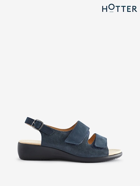 Hotter Blue Suede Wide Fit Easy II Touch Fastening Buckle Sandals (B97681) | €126
