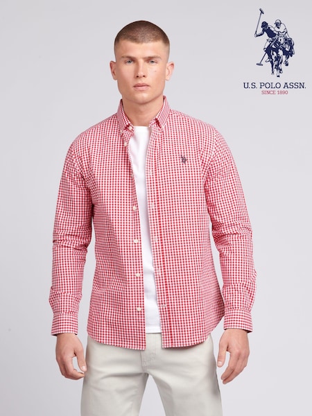 U.S. Polo Assn. Red Mens 100% Cotton Gingham Shirt (B97705) | €79
