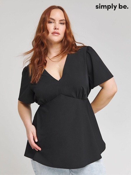 Simply Be Black Lace Trim Satin Tea Blouse (B97713) | €13