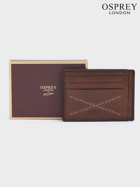 OSPREY LONDON The X Stitch Leather RFID Card Slip Brown Wallet (B97721) | 223 QAR