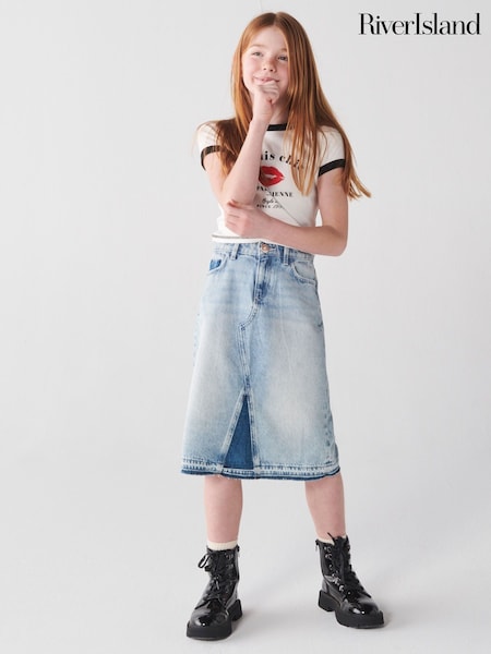 River Island Blue Girls Patchwork Midi Skirt (B97728) | €13 - €17.50