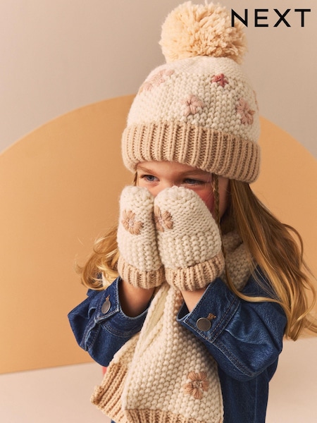 Natural Flower Hat Mittens And Scarf Set (1-13yrs) (B97740) | AED67 - AED78