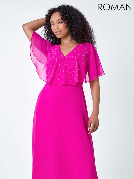 Roman Pink Embellished Midi Cape Dress (B97744) | €54