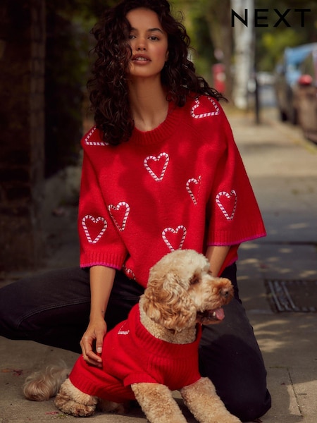 Red Candy Cane Heart Knitted Christmas Jumper (B97747) | €9