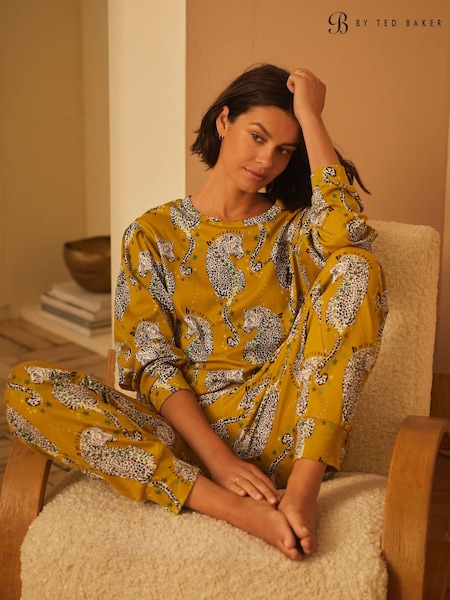 B By Ted Baker Green Leopard Print 100% Cotton Interlock Pyjamas Set (B97789) | AED167