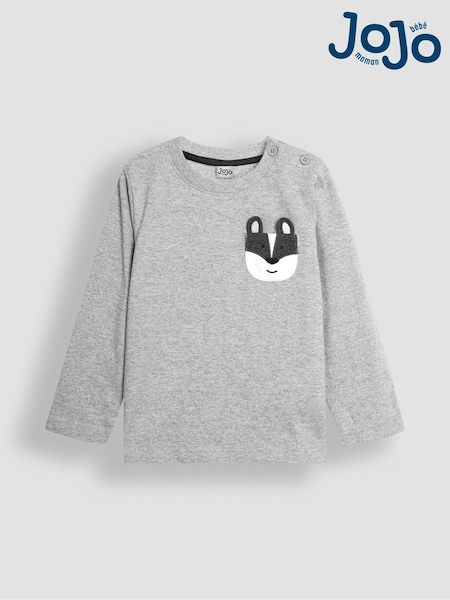 Grau melierter Dachs - JoJo Maman Bébé Oberteil mit Tasche und Applikation (B97832) | 26 €