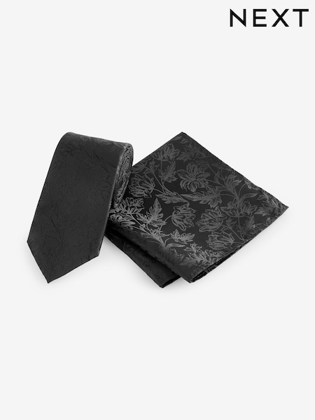 Black Slim Tie And Pocket Square Set (B97966) | AED49