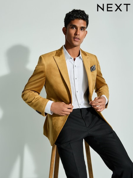 Gold Slim Fit Self Lapel Velvet Blazer (B97968) | 264 QAR