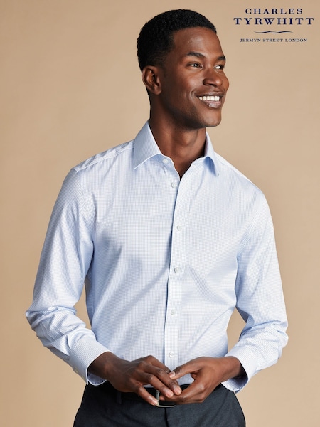 Charles Tyrwhitt Blue Slim Fit Non Iron Twill Mini Grid Check Shirt (B97986) | €93