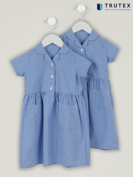 Trutex Blue Gingham 2 Pack Button Front School Summer Dress (B97997) | 40 € - 41 €