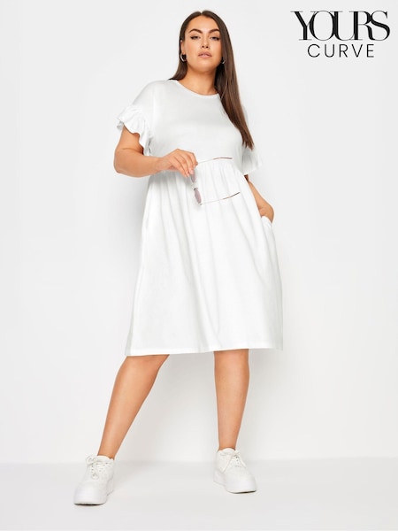 Yours Curve White Frill Sleeve Smock 100% Cotton Tunic (B98006) | €31