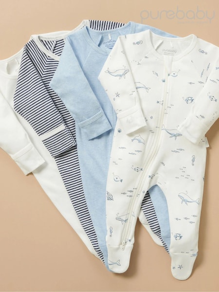 Blau - Purebaby Zip 100% Cotton Sleepsuit 4 Pack (B98167) | 84 €