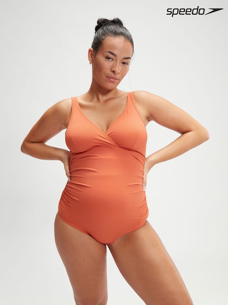 Speedo Brown Maternity Womens Adjustable U-Back Swimsuit 1 Piece (B98212) | AED134