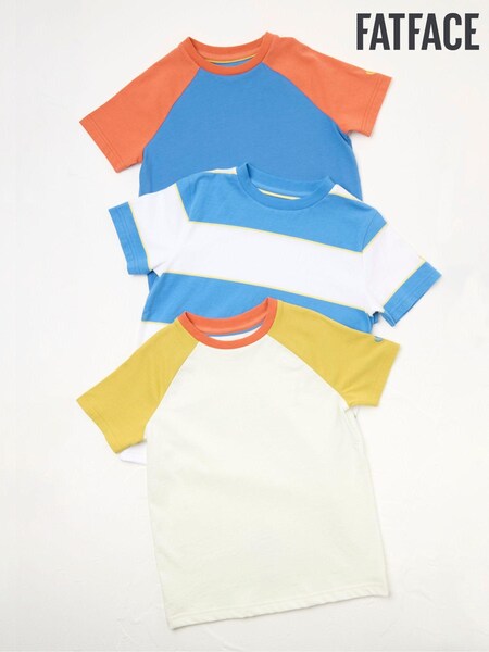 FatFace White/Blue 100% Cotton Short Sleeve T-Shirts 3 Pack (B98242) | €21