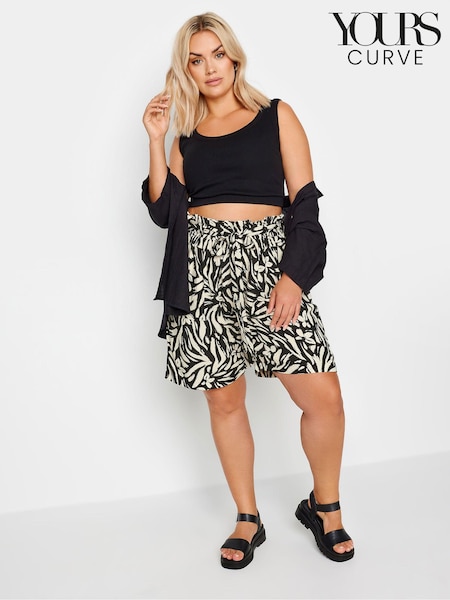 Yours Curve Black Chrom Woven Paperbag Waist Shorts (B98263) | €31