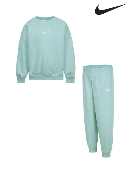 Zielony - Nike Little Kids Essential Marl Crew Tracksuit Set (B98301) | 265 zł