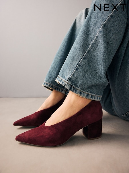 בורדו - Forever Comfort® Leather Point Toe Low Block Heels (B98309) | ‏164‏₪