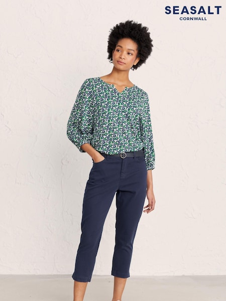 Seasalt Cornwall Blue Slim-Fit Albert Quay Crop Trousers (B98374) | €35