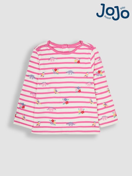 JoJo Maman Bébé Button Shoulder Long Sleeve Embroidered Top (B98378) | €30