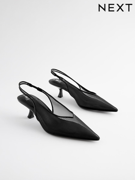 Black Forever Comfort® Mesh Sling Back Kitten Heels (B98472) | 85 QAR