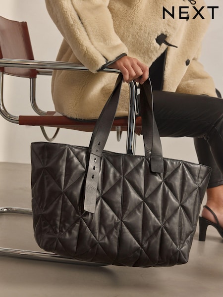 Black Leather Quilted Shopper Bag (B98502) | €90