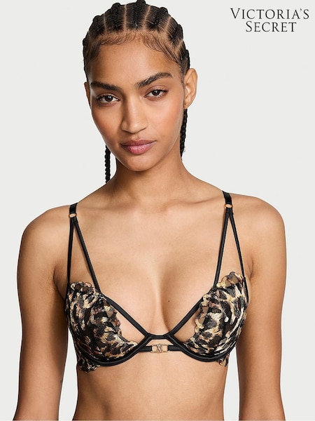 Victoria's Secret Black Leopard Unlined Demi Embroidered Bra (B98511) | €26
