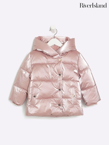 River Island Pink Girls Heart Padded Puffer Coat (B98583) | €46